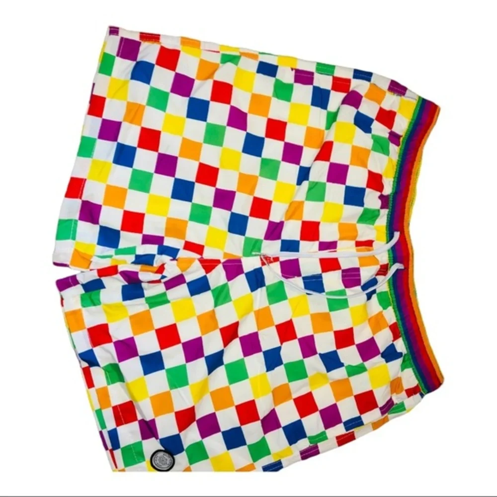 white & Rainbow checkered men’s swim‎ trunk new size large